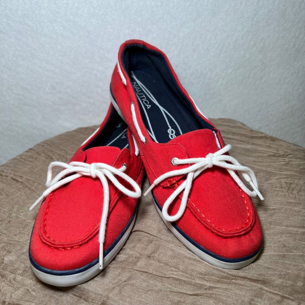 Nautica Pinecrest A Red‎ Coastal Fisherman Nautical Americana Boat Shoes Woman 9